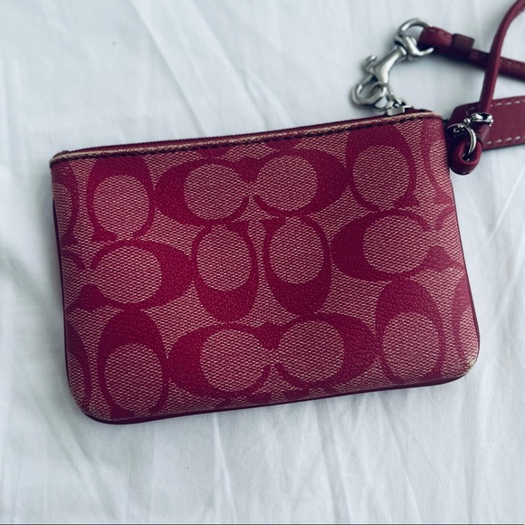 Coach Pink/White Stripe Signature Coated Canvas Wallet Wristlet - Picture 2 of 6